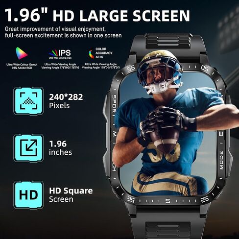 Military Smart Watches for Men (Make/Answer Call) with LED Flashlight 1.96" Big Screen 430mAh Fitness Tracker with Sport Modes Heart Rate Monitor Rugged Smartwatch for iPhone Android in Saudi Arabia