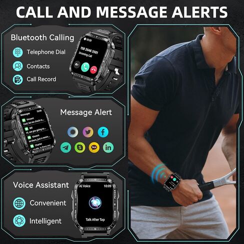 Military Smart Watches for Men (Make/Answer Call) with LED Flashlight 1.96" Big Screen 430mAh Fitness Tracker with Sport Modes Heart Rate Monitor Rugged Smartwatch for iPhone Android in Saudi Arabia