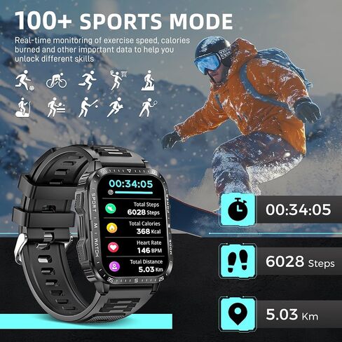 Military Smart Watches for Men (Make/Answer Call) with LED Flashlight 1.96" Big Screen 430mAh Fitness Tracker with Sport Modes Heart Rate Monitor Rugged Smartwatch for iPhone Android in Saudi Arabia