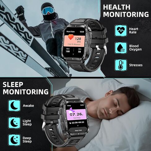 Military Smart Watches for Men (Make/Answer Call) with LED Flashlight 1.96" Big Screen 430mAh Fitness Tracker with Sport Modes Heart Rate Monitor Rugged Smartwatch for iPhone Android in Saudi Arabia