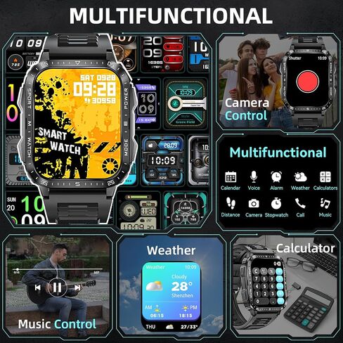 Military Smart Watches for Men (Make/Answer Call) with LED Flashlight 1.96" Big Screen 430mAh Fitness Tracker with Sport Modes Heart Rate Monitor Rugged Smartwatch for iPhone Android in Saudi Arabia