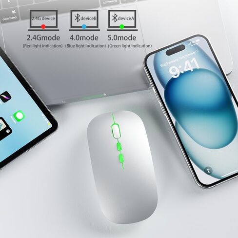 Bluetooth Mouse Wireless for Laptop, 2.4G Slim Rechargeable Wireless Mouse with USB Receiver, Quiet Clicks, Ergonomic Optical Mouse, Portable Computer Mouse for Laptop, PC, Mac (White) in Saudi Arabia