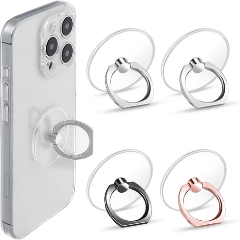 WLLHYF 4PCS Transparent Phone Ring Holder Cell Phone Ring Clear Phone Ring Grips Holder Kickstand Cell Ring Stand Holder Compatible with Most Phones, Tablet Case Accessories(2Silver+1Black+1RoseGold) in Saudi Arabia