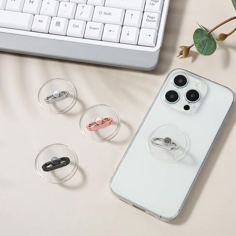 WLLHYF 4PCS Transparent Phone Ring Holder Cell Phone Ring Clear Phone Ring Grips Holder Kickstand Cell Ring Stand Holder Compatible with Most Phones, Tablet Case Accessories(2Silver+1Black+1RoseGold) in Saudi Arabia