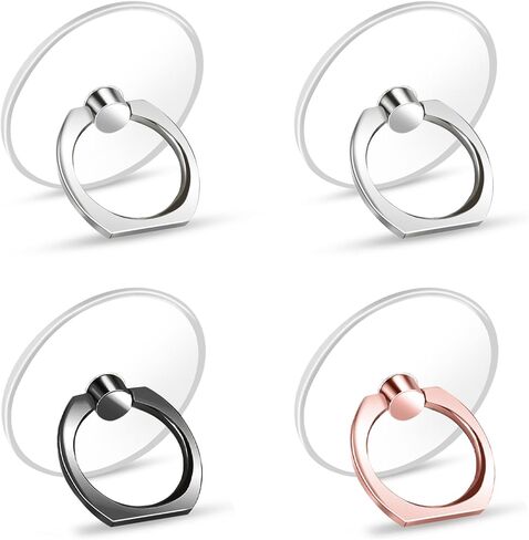 WLLHYF 4PCS Transparent Phone Ring Holder Cell Phone Ring Clear Phone Ring Grips Holder Kickstand Cell Ring Stand Holder Compatible with Most Phones, Tablet Case Accessories(2Silver+1Black+1RoseGold) in Saudi Arabia