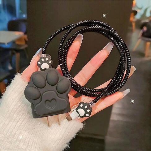 DIY Charger Cover for iPhone Charger Protector with Cat Paw Design,Soft Girly Kawaii Cat Claw Charging iPhone Cord Protector iPad Charger Protector Cute Cable Saver for iPhone 18W/20W Charger-Black in Saudi Arabia