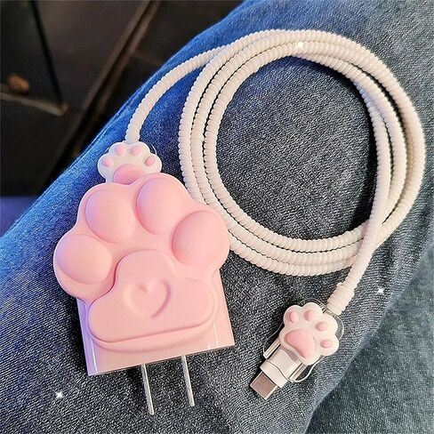 DIY Charger Cover for iPhone Charger Protector with Cat Paw Design,Soft Girly Kawaii Cat Claw Charging iPhone Cord Protector iPad Charger Protector Cute Cable Saver for iPhone 18W/20W Charger-Black in Saudi Arabia