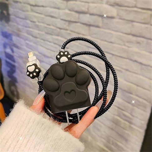 DIY Charger Cover for iPhone Charger Protector with Cat Paw Design,Soft Girly Kawaii Cat Claw Charging iPhone Cord Protector iPad Charger Protector Cute Cable Saver for iPhone 18W/20W Charger-Black in Saudi Arabia