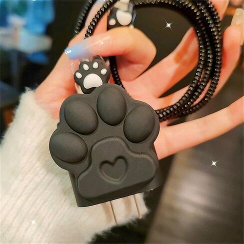 DIY Charger Cover for iPhone Charger Protector with Cat Paw Design,Soft Girly Kawaii Cat Claw Charging iPhone Cord Protector iPad Charger Protector Cute Cable Saver for iPhone 18W/20W Charger-Black in Saudi Arabia