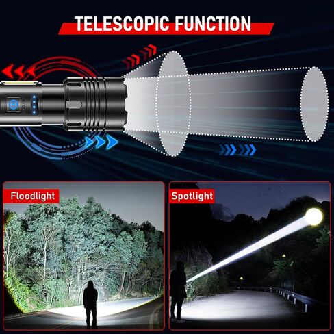 Shadowhawk Rechargeable Flashlights High Lumens, 1000000LM XHM90.2 30W LED Flash Light with COB Light, 7 Modes Super Bright Flashlight Battery Powered, Handheld Powerful Flashlight for Home, Emergency in Saudi Arabia