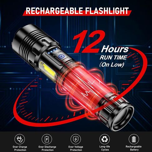 Shadowhawk Rechargeable Flashlights High Lumens, 1000000LM XHM90.2 30W LED Flash Light with COB Light, 7 Modes Super Bright Flashlight Battery Powered, Handheld Powerful Flashlight for Home, Emergency in Saudi Arabia