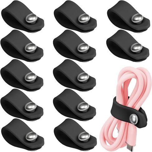10Pcs Silicone Cable Ties, Reusable Cord Organizer, Cable Straps with Metel Buckle for Easy Bundling and Fastening Cables (Black) in Saudi Arabia