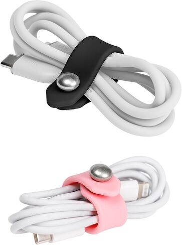 10Pcs Silicone Cable Ties, Reusable Cord Organizer, Cable Straps with Metel Buckle for Easy Bundling and Fastening Cables (Black) in Saudi Arabia