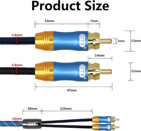 كابل EMK RCA، 2RCA ذكر إلى 2RCA ذكر كابل صوت ستيريو نظام HiFi كابل توصيل للمسرح المنزلي، HDTV، مكبرات الصوت، أنظمة Hi-Fi (6.6 قدم) in Saudi Arabia