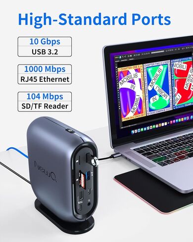 محطة إرساء شاشة عرض ثلاثية من NewQ لأجهزة MacBook: محور USB C مع منفذ HDMI 4K ومنفذ DP لأجهزة الكمبيوتر المحمول Mac Dell يمتد 2 و3 شاشات إجمالي شاشات رباعية مع شحن طاقة 150 وات وفتحة بطاقة TF SD in Kuwait