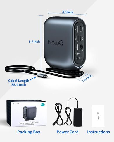 محطة إرساء شاشة عرض ثلاثية من NewQ لأجهزة MacBook: محور USB C مع منفذ HDMI 4K ومنفذ DP لأجهزة الكمبيوتر المحمول Mac Dell يمتد 2 و3 شاشات إجمالي شاشات رباعية مع شحن طاقة 150 وات وفتحة بطاقة TF SD in Kuwait