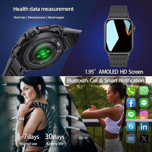 Smart Watch with Flashlight, Bluetooth Android Smart Watch for Men Women, Fitness Watch, 1.95" AMOLED Screen, 130+ Sport Modes, Answer/Make Calls Heart Rate Sleep Monitor for iPhone Compatible (Black) in Saudi Arabia