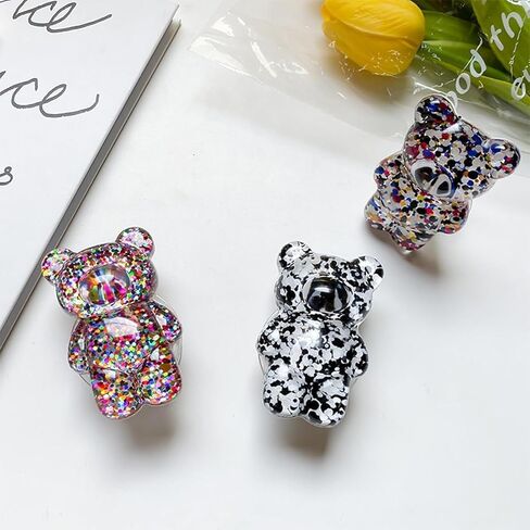 1Pc Multicolor Mobile Phone Finger Holder, Mobile Phone Cartoon Foldable Epoxy Sequins 3D Cute Bear Shaped Phone Grip Tok Folding Bracket for Desktop Mobile Phone, Cell Phones and Accessories in Saudi Arabia