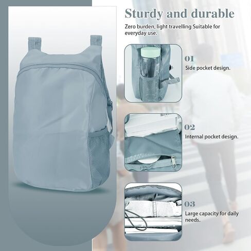 15L Hiking Backpack, Lightweight Packable Backpack Travel Hiking Daypack Foldable, Foldable Backpack Water Resistant (Grey) in Saudi Arabia