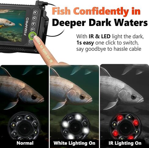 كاميرا الصيد تحت الماء FishPRO HD1080P USB-C، 4.5 بوصة (لا تحتاج للتعلم) هدايا كاميرا الصيد MOQCQGR للرجال، مكتشف الأسماك (الشحن عن طريق الهاتف/كابل الكمبيوتر الشخصي)، 5000 مللي أمبير، LED&IR، 66 قدم in Saudi Arabia