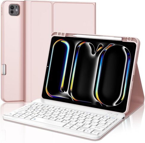 BORIYUAN Keyboard Case for iPad Pro 11-inch(M4) 2024, Detachable Wireless Bluetooth Keyboard Slim Folio Smart Cover for iPad Pro 11" 2024 with Pencil Holder – Pink in Saudi Arabia