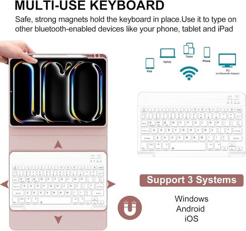 BORIYUAN Keyboard Case for iPad Pro 11-inch(M4) 2024, Detachable Wireless Bluetooth Keyboard Slim Folio Smart Cover for iPad Pro 11" 2024 with Pencil Holder – Pink in Saudi Arabia
