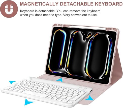 BORIYUAN Keyboard Case for iPad Pro 11-inch(M4) 2024, Detachable Wireless Bluetooth Keyboard Slim Folio Smart Cover for iPad Pro 11" 2024 with Pencil Holder – Pink in Saudi Arabia