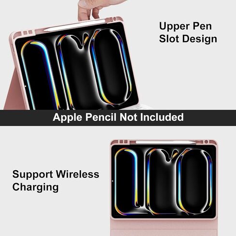 BORIYUAN Keyboard Case for iPad Pro 11-inch(M4) 2024, Detachable Wireless Bluetooth Keyboard Slim Folio Smart Cover for iPad Pro 11" 2024 with Pencil Holder – Pink in Saudi Arabia