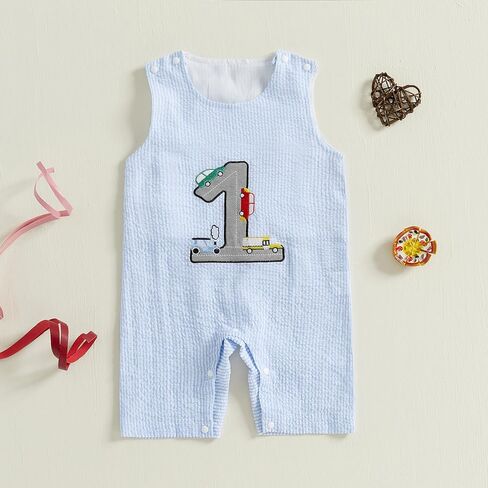 Infant Baby Boys Jumpsuit Sleeveless Crew Neck Striped Embroidery Golf Cart Summer Romper Clothes for Casual Daily in Kuwait