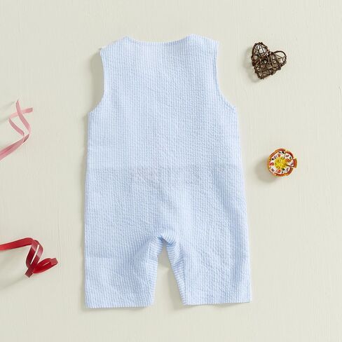 Infant Baby Boys Jumpsuit Sleeveless Crew Neck Striped Embroidery Golf Cart Summer Romper Clothes for Casual Daily in Kuwait