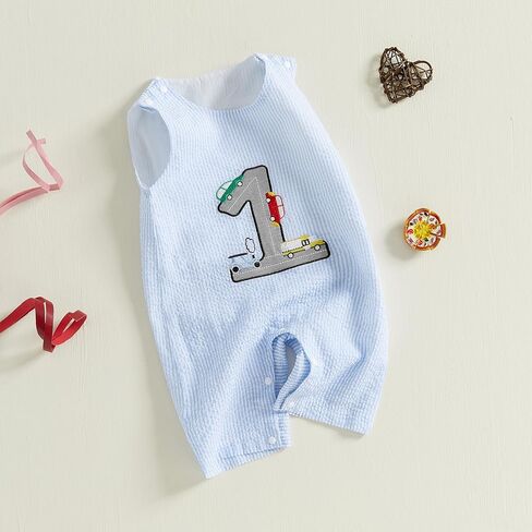 Infant Baby Boys Jumpsuit Sleeveless Crew Neck Striped Embroidery Golf Cart Summer Romper Clothes for Casual Daily in Kuwait