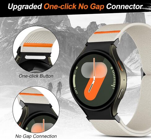 شريط مطاطي بنقرة واحدة بدون فجوة متوافق مع ساعة Samsung Galaxy Watch 7/6/5/4 40 مم 44 مم/ساعة 6 كلاسيكية 43 مم 47 مم/ساعة 5 Pro 45 مم/ساعة 4 كلاسيكية 42 مم 46 مم، حزام بديل بحلقة منفردة من النايلون المسامي in Saudi Arabia
