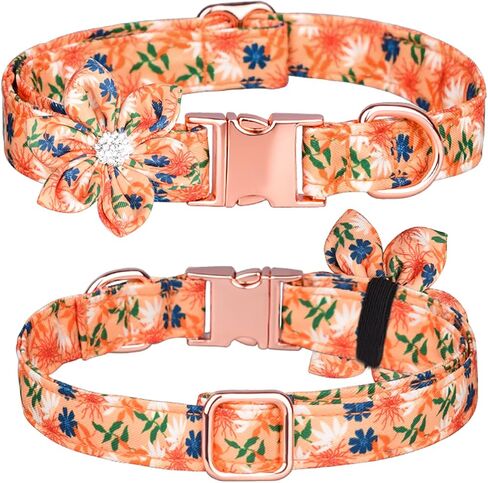 Dog Collar, Girl Dog Collar Puppy Collar Floral Pattern Dog Collar Cute Dog Collar with Detachable Rhinestone Flower for Female Dogs Small Medium Large (M, Purple) in Kuwait