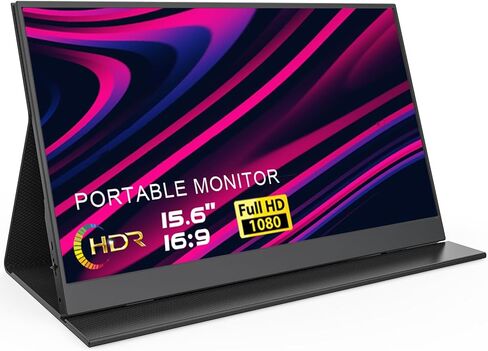 شاشة محمولة 15.6 بوصة 1080 بكسل FHD USB-C، شاشة كمبيوتر HDMI مع حقيبة غطاء ذكية ومكبرات صوت مزدوجة، شاشة خارجية HDR، شاشة كمبيوتر محمولة لأجهزة الكمبيوتر المحمول/الكمبيوتر الشخصي/Mac/الهاتف/Xbox Switch/PS4 in Saudi Arabia