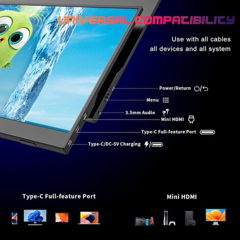 شاشة محمولة 15.6 بوصة 1080 بكسل FHD USB-C، شاشة كمبيوتر HDMI مع حقيبة غطاء ذكية ومكبرات صوت مزدوجة، شاشة خارجية HDR، شاشة كمبيوتر محمولة لأجهزة الكمبيوتر المحمول/الكمبيوتر الشخصي/Mac/الهاتف/Xbox Switch/PS4 in Saudi Arabia