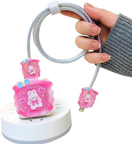 Cable Protector for iPhone Charger Cover Cute Kawaii Pink Bunny Rabbit Pattern Design,Data Line Cable USB Wire Cord Saver Charger Protector Design for Women Girls Kids in Saudi Arabia