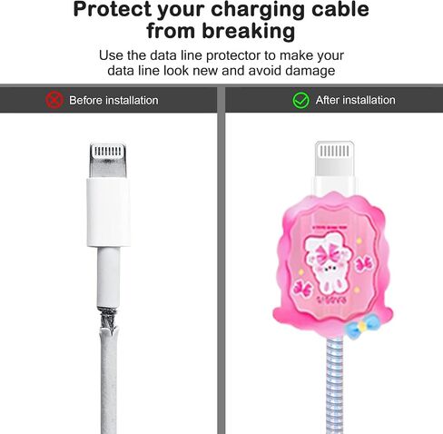 Cable Protector for iPhone Charger Cover Cute Kawaii Pink Bunny Rabbit Pattern Design,Data Line Cable USB Wire Cord Saver Charger Protector Design for Women Girls Kids in Saudi Arabia