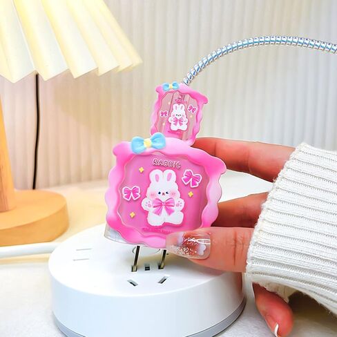 Cable Protector for iPhone Charger Cover Cute Kawaii Pink Bunny Rabbit Pattern Design,Data Line Cable USB Wire Cord Saver Charger Protector Design for Women Girls Kids in Saudi Arabia