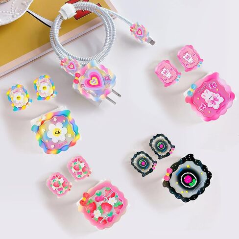 Cable Protector for iPhone Charger Cover Cute Kawaii Pink Bunny Rabbit Pattern Design,Data Line Cable USB Wire Cord Saver Charger Protector Design for Women Girls Kids in Saudi Arabia