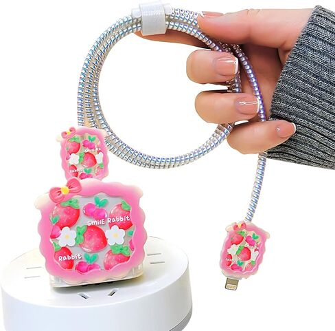Cable Protector for iPhone Charger Cover Cute Kawaii Pink Bunny Rabbit Pattern Design,Data Line Cable USB Wire Cord Saver Charger Protector Design for Women Girls Kids in Saudi Arabia