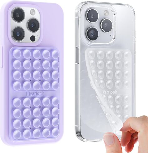 2PCS Silicone Suction Cup Phone Case Mount Double Sided, Hands-Free Phone Accessories Holder for Selfies and Videos, Silicon Sticky Phone Grip for Cell Phone, Transparent&Lavender in Saudi Arabia