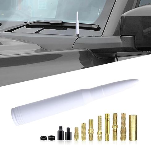 1 PC Car Bullet Antenna, 0.8" x 5.4" Integrated Waterproof External Antenna Trim, Enhanced Signal No Jamming Noise-free Antenna, Compatible with Ford F150 Wrangler Jeep Chevrolet (White) in Saudi Arabia