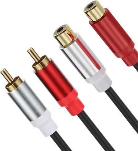 كابل Disscool 2RCA ذكر إلى 2RCA أنثى مطلي بالذهب على شكل Y مقسم HI-FI، محول أسلاك صوت مساعد لتمديد الخط المطاطي الاحترافي لأقراص DVD وأنظمة الاستريو (1.5 متر/4.98 قدم، ذكر إلى أنثى) in Saudi Arabia