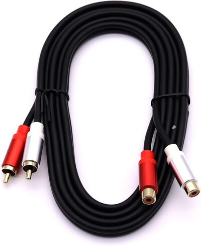 كابل Disscool 2RCA ذكر إلى 2RCA أنثى مطلي بالذهب على شكل Y مقسم HI-FI، محول أسلاك صوت مساعد لتمديد الخط المطاطي الاحترافي لأقراص DVD وأنظمة الاستريو (1.5 متر/4.98 قدم، ذكر إلى أنثى) in Saudi Arabia