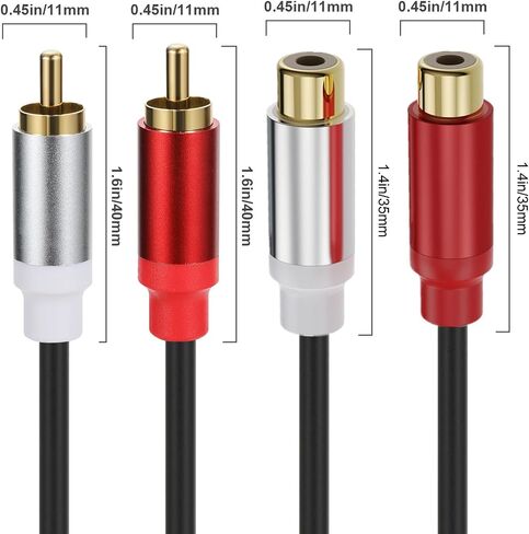 كابل Disscool 2RCA ذكر إلى 2RCA أنثى مطلي بالذهب على شكل Y مقسم HI-FI، محول أسلاك صوت مساعد لتمديد الخط المطاطي الاحترافي لأقراص DVD وأنظمة الاستريو (1.5 متر/4.98 قدم، ذكر إلى أنثى) in Saudi Arabia