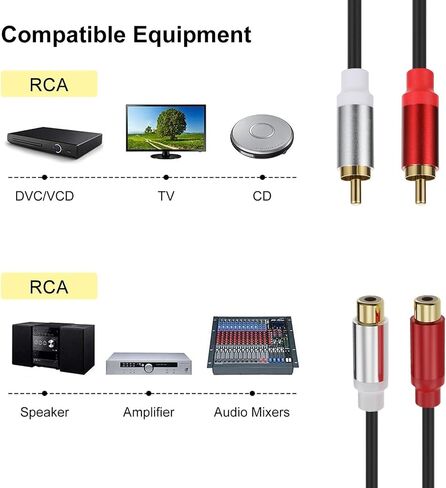 كابل Disscool 2RCA ذكر إلى 2RCA أنثى مطلي بالذهب على شكل Y مقسم HI-FI، محول أسلاك صوت مساعد لتمديد الخط المطاطي الاحترافي لأقراص DVD وأنظمة الاستريو (1.5 متر/4.98 قدم، ذكر إلى أنثى) in Saudi Arabia
