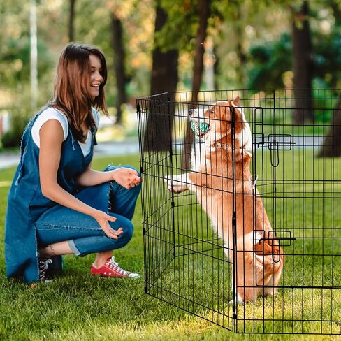 VEVOR Dog Playpen، 8 قطع 30 بوصة ارتفاع × 24 بوصة عرض لوحات معدنية قابلة للطي لتمرين الحيوانات الأليفة، سياج للكلاب قلم داخلي وخارجي مع باب، وسادة سفلية وغطاء علوي، قفص لعب للحيوانات الأليفة للكلاب والقطط والحيوانات الصغيرة الأخرى in Saudi Arabia