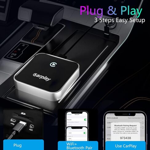 Wireless CarPlay Adapter,Converts Factory Wired CarPlay to Wireless carplay Adapter, Wireless Control Plug & Play Carplay, Fit for Cars from 2017 & for Apple iPhone iOS 10+,Silvery in Saudi Arabia