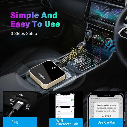 Wireless CarPlay Adapter,Converts Factory Wired CarPlay to Wireless carplay Adapter, Wireless Control Plug & Play Carplay, Fit for Cars from 2017 & for Apple iPhone iOS 10+,Silvery in Kuwait