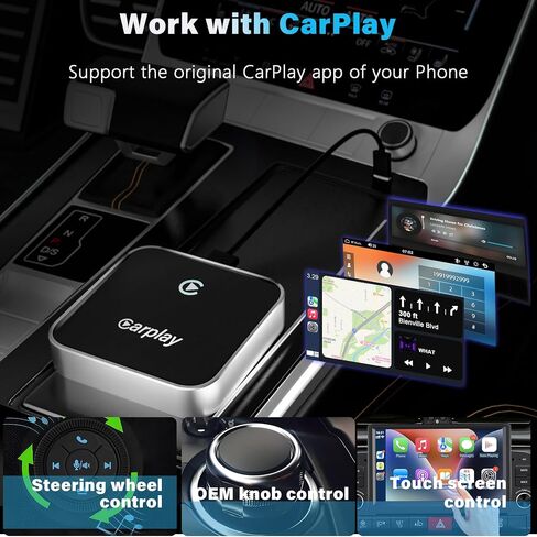 Wireless CarPlay Adapter,Converts Factory Wired CarPlay to Wireless carplay Adapter, Wireless Control Plug & Play Carplay, Fit for Cars from 2017 & for Apple iPhone iOS 10+,Silvery in Saudi Arabia